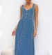 2025 Summer Women's Blue Cowboy Vintage Strap Single Row Button Medium Length Dress_mkmklike.com
