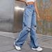 Women's Clothing INS Fashion Ripped High Waist Wide Leg Pants Casual Denim Trousers Trendy_mkmklike.com