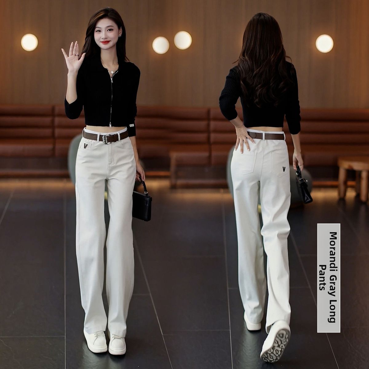 Women's Slim Fit Wide Leg Jeans High Waist Slimming Luxurious Loose Straight Leg Pants Yellow New Style for Spring And Autumn_mkmklike.com