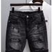 Men's Slim Fit Stretch Denim Shorts Distressed Rhinestone Embellished 4-Inch Inseam Casual Black And Gray Shorts_mkmklike.com