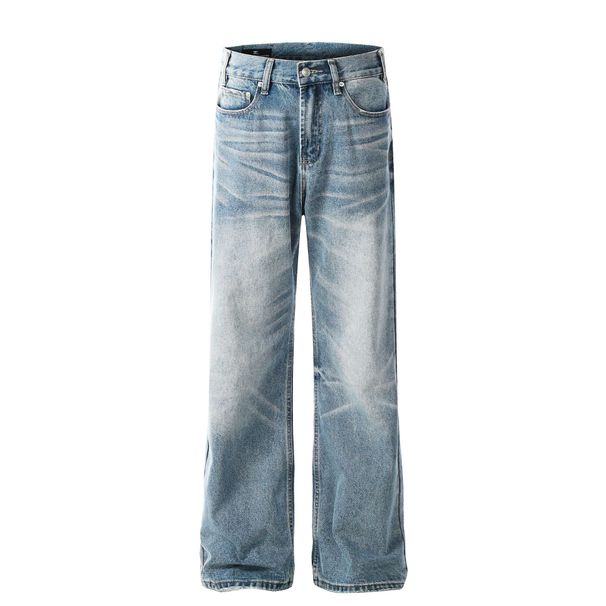 Men's Clothing Men's And Women's High End Washed Blue Design Men's Loose Flared Jeans_mkmklike.com