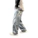 Men's Distressed Ripped Painted Jeans High Street Style Relaxed Drape Straight Wide Leg Casual Washed Finish_mkmklike.com