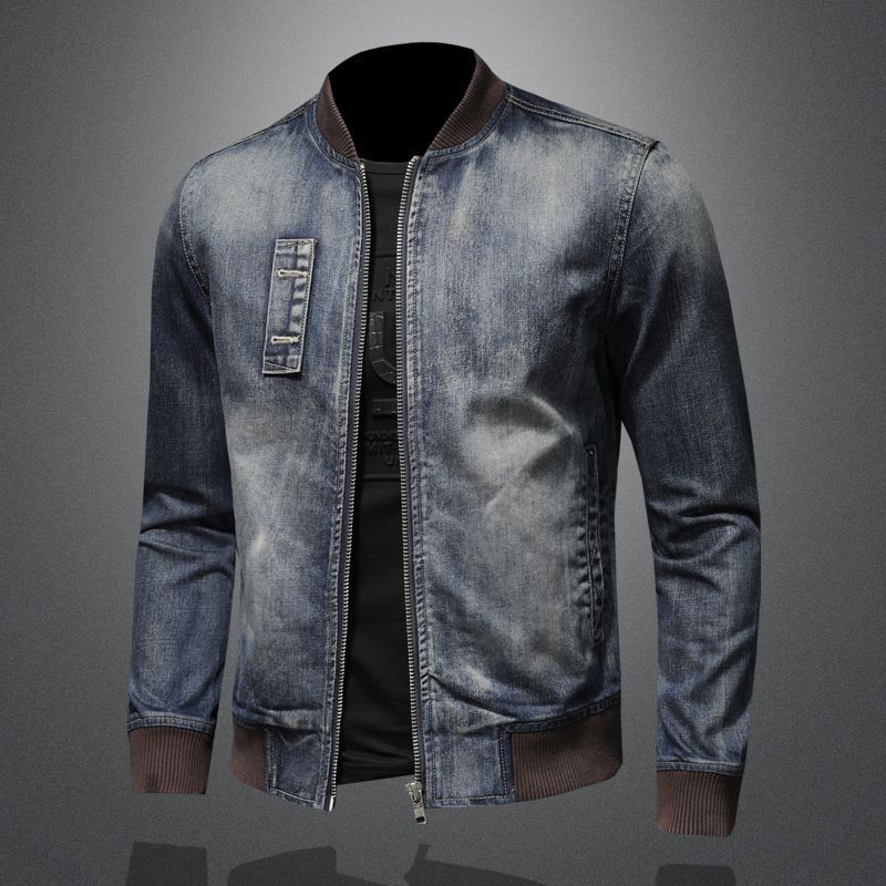 High-End Retro Stand Collar Trendy Brand Spring Autumn New European And American Motorcycle Jacket Men's Stylish Denim_mkmklike.com