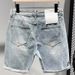 Summer New Light Blue Washed Simple And Versatile Denim Shorts, Men's Personalized Leather Label Decoration, Youth Five_mkmklike.com