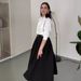 Women's Clothing all match solid color shirt high waist large swing skirt two piece suit_mkmklike.com