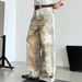Vintage Washed Distressed 3D Print Jeans - Unisex Baggy Streetwear Denim Pants With Artistic Rips & Wide Leg For Casual Outfits_mkmklike.com