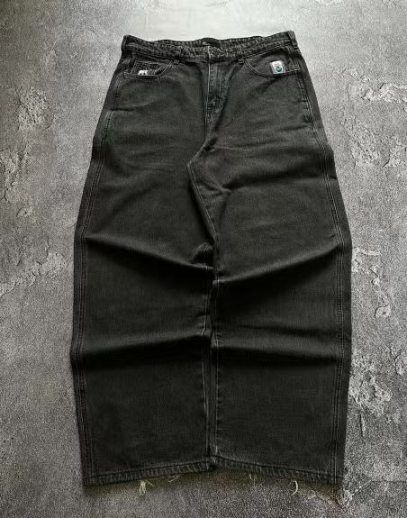 Vintage American Streetwear Straight Fit Relaxed Men's Black Jeans For Casual Outfits_mkmklike.com