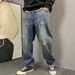 Men's American Casual Washed Retro Ripped Jeans Straight Leg Loose Trendy Wide Leg Dad Pants_mkmklike.com