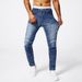 Men's Fashion Jeans Blue Distressed Denim Pants With Patchwork Details Advanced Gray Wash Casual Trousers_mkmklike.com