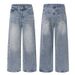 Retro Blue Straight Leg Jeans Trendy American Street Style for Men And Women Slimming Washed Casual Normcore Three Dimensional Long Pants_mkmklike.com