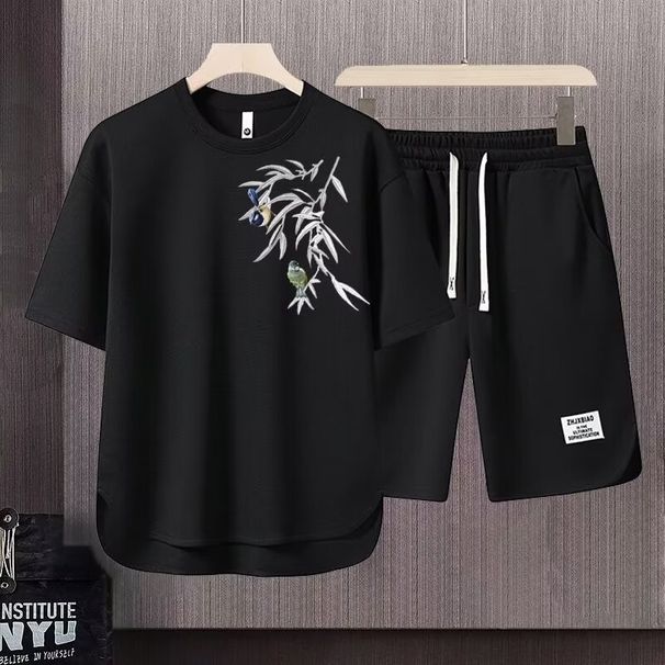 Men's Clothing 2024 Waffle Casual Summer Suit Men's Loose Teen Short sleeved T shirt Shorts Handsome Two piece Suit_mkmklike.com