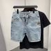 Summer Men's Handsome Washed Streetwear Denim Shorts Over Knee Straight Capris Loose Denim Shorts For Men Fashion Sweatpant_mkmklike.com