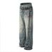 Men's Clothing Jeans AC Style Chain Pendant Print Ink Wash Dirty Street Retro Casual Pants_mkmklike.com