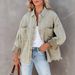 Distressed Denim Jacket For Women - Vintage Washed Long Sleeve Oversized Denim Coat With Frayed Details, Casual Streetwear_mkmklike.com