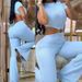 Women's clothing sexy round neck backless slim fit butt lift solid color bootcut jumpsuit sportswear_mkmklike.com