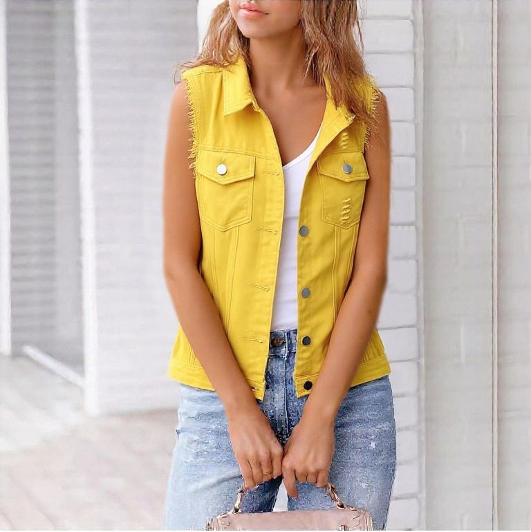 Women's Clothing New Color Denim Vest Sleeveless Waistcoat Jacket Top_mkmklike.com