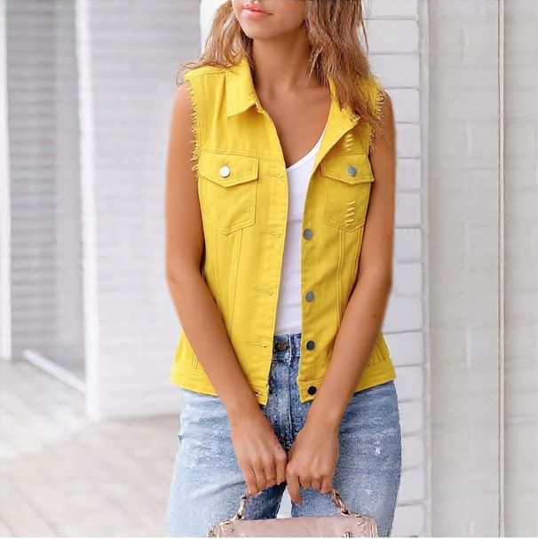 Women's Clothing New Color Denim Vest Sleeveless Waistcoat Jacket Top_mkmklike.com