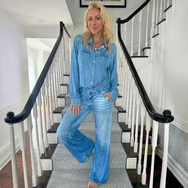 Women's Casual Fashion Elastic Loose Denim Two Piece Set European American Style Microfiber Outerwear_mkmklike.com