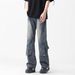 Men's Retro Patchwork Button Down Jeans High Street Design Casual Straight Leg Slightly Flared Pants For Spring And Autumn_mkmklike.com