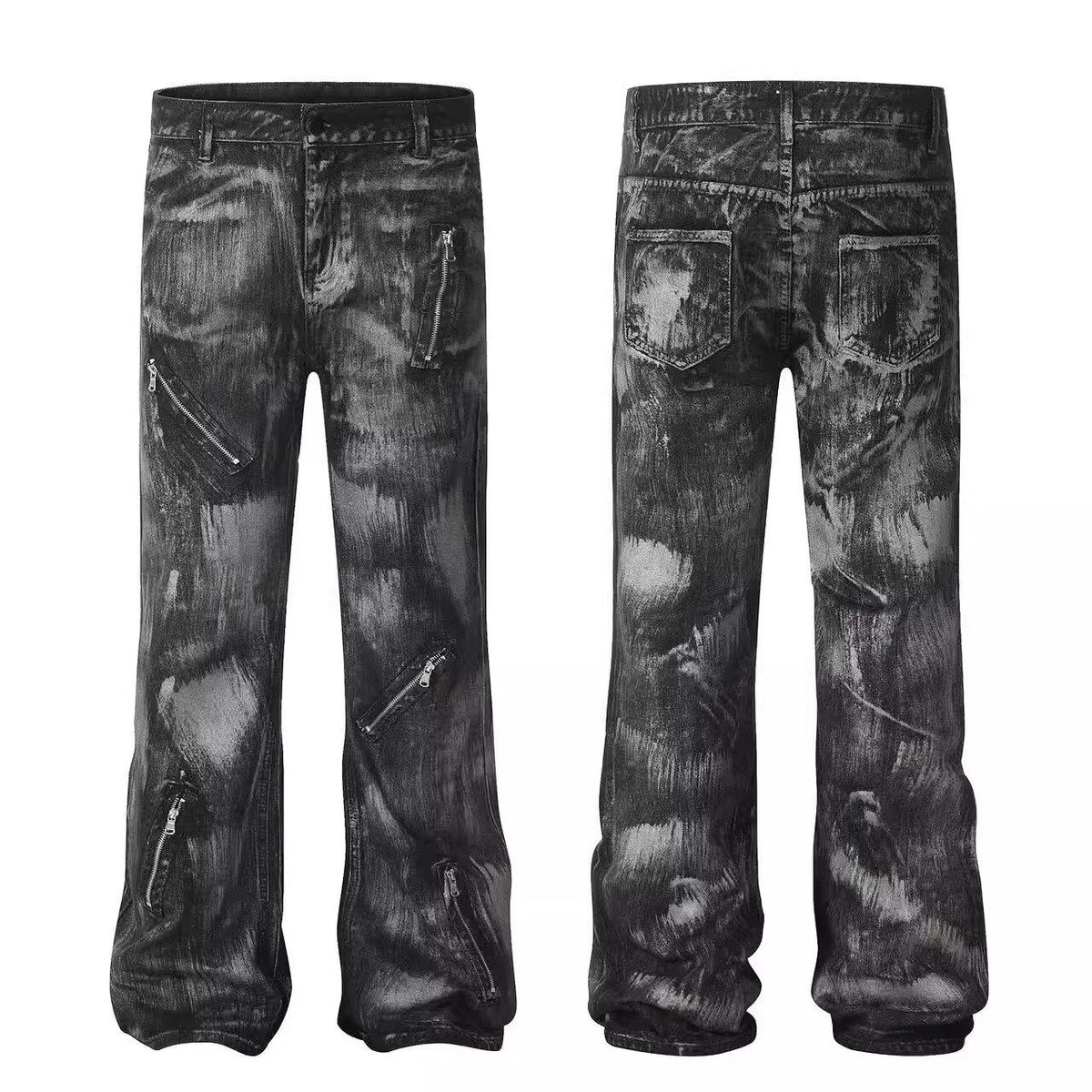 Men's Clothing High Street Hand Painted Dirty Wash Flared Jeans Men's Street Style Straight Trousers Cleanfit Pants_mkmklike.com