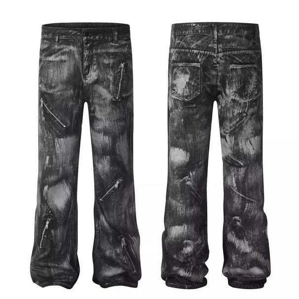 Men's Clothing High Street Hand Painted Dirty Wash Flared Jeans Men's Street Style Straight Trousers Cleanfit Pants_mkmklike.com