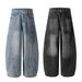 Paint Splatter Ink Wash Denim Scimitar Men's Trousers Trendy Punk Split Patchwork Design Cargo Loose Wide-Leg Pants_mkmklike.com