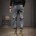 Men's Trendy Retro Ripped Jeans Slim Fit Stretch Casual Pants Cool American Style Long Trousers for Autumn/Winter_mkmklike.com