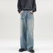 Men's Washed Denim Trousers Loose Fit Relaxed Wide Leg Casual Wear with Splatter Paint Design Retro American Style_mkmklike.com