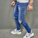 2023 New European And American Style Men's Distressed Skinny Jeans With Slight Stretch Selfie Photo_mkmklike.com