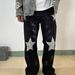 Men's Streetwear Straight-Leg Jeans - American High Fashion Denim Pants With Star Embellishment_mkmklike.com