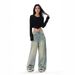 Retro Yellow Mud Straight Leg Jeans High Waist Loose Design Floor Length Wide Leg Pants for Women Summer 2026 New American Style_mkmklike.com