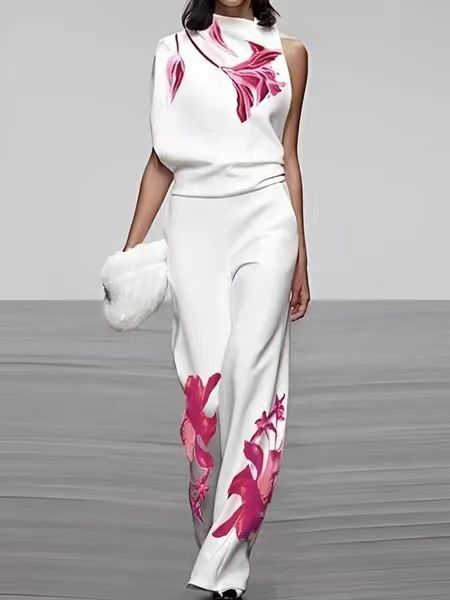 Women's Printed Turtleneck Suit - Sleeveless Two-Piece Suit | Stylish And Chic Suit_mkmklike.com