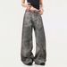 Post-Industrial Style Heavy-Duty Distressed Dirty Denim Flared Pants Men's Niche Design Deconstructed Loose Wide-Leg_mkmklike.com