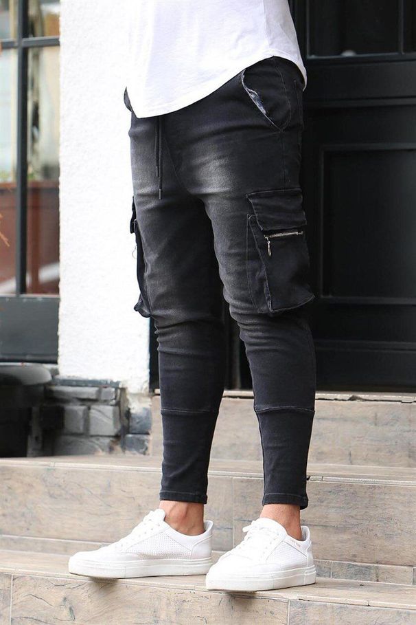 European And American Men's Multi-pocket Stretch Jeans Zipper Decorative Tooling Jeans_mkmklike.com
