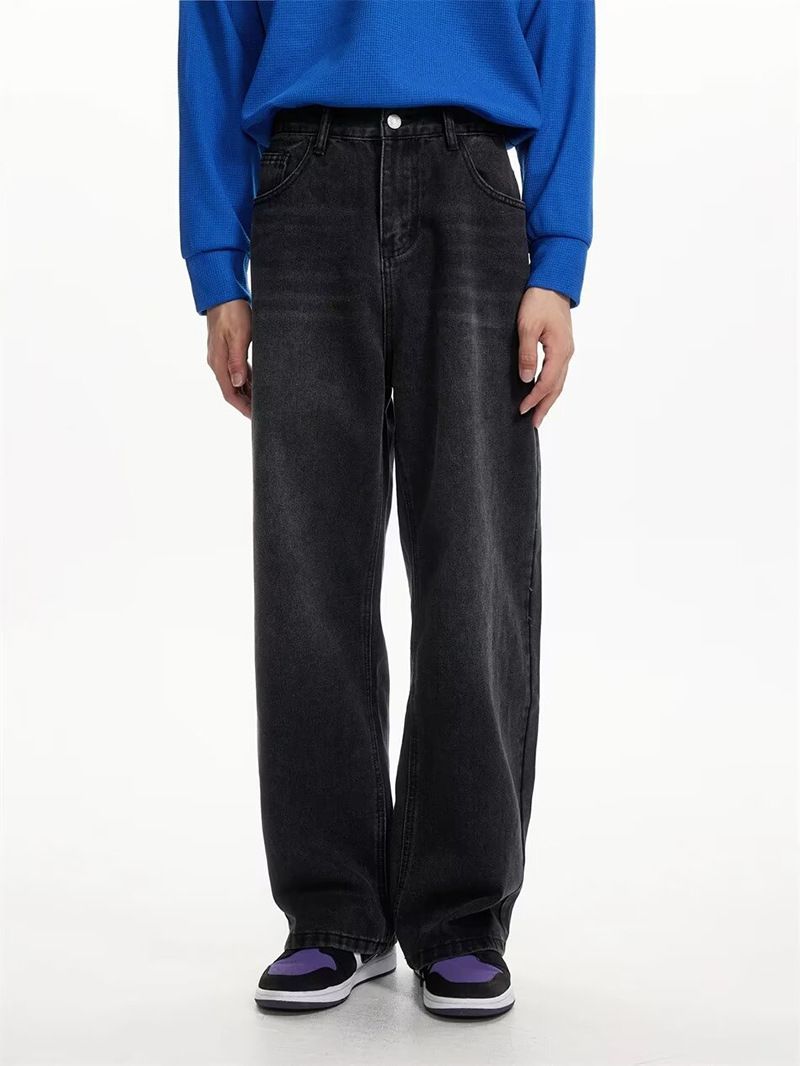 Men's Summer Loose Straight Leg Jeans Washed Retro Trousers_mkmklike.com