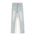 American 2025 Summer High Street Jeans Spliced With Washed Light Colored Denim Straight Leg For Slimming Men's Pants_mkmklike.com
