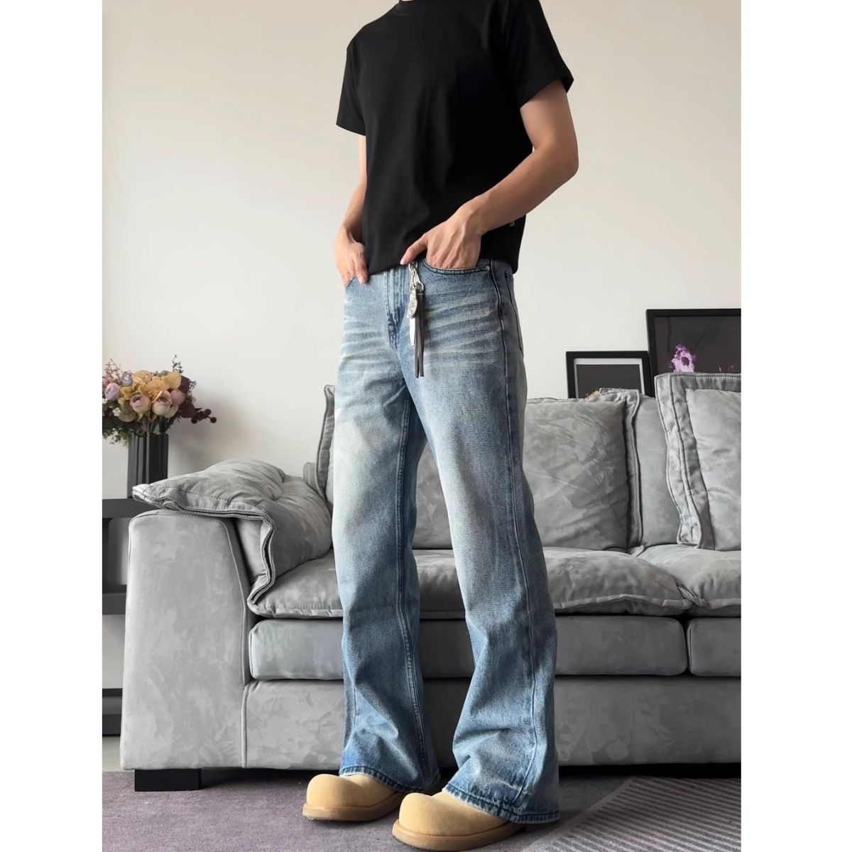 Vintage Washed Blue Jeans – Slim Fit Bootcut Denim Pants (High-Street Retro Style, Unisex)_mkmklike.com