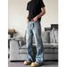 Slim-Fit Straight-Leg Jeans – Vintage Washed Blue Denim With Slight Flare (Unisex, High-Street Style, No-Stretch Cotton, S-3XL)_mkmklike.com