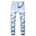 Men's Clothing Men's Ripped Straight Leg Slim Fit Non Stretch Jeans Ripped Men's Light Colored Denim Trousers Denim_mkmklike.com
