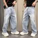 Unisex High-Waisted Ripped Jeans With Ink Splatter Pattern Retro Straight Leg Trousers For Spring And Autumn_mkmklike.com