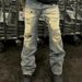 Men's Distressed Washed Ripped Jeans High Street Grunge Style Patchwork Splatter Paint Loose Straight Leg Flared Hem_mkmklike.com