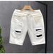 Patch Ripped Denim Trendy Brand Loose Straight Five Quarter Pants Men's Summer Thin White Casual Shorts_mkmklike.com