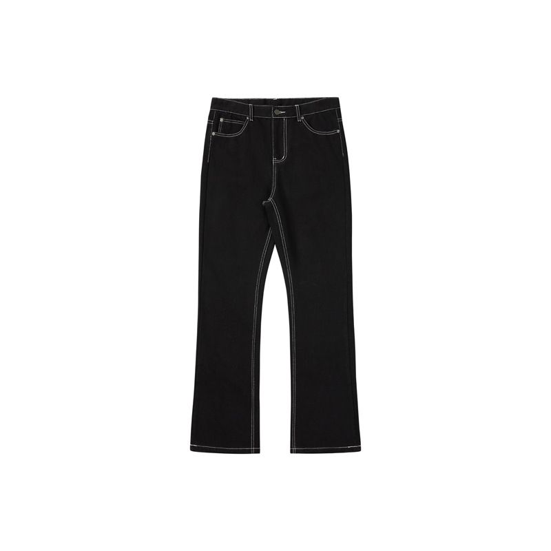 Men's Clothing Style Washed Vibe Flared Black Jeans Style High Street White Line Jeans Kenij_mkmklike.com