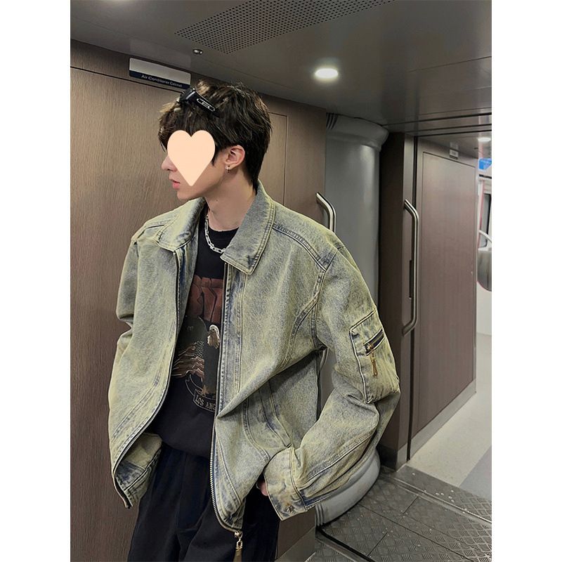 Old Washed Denim Jacket Men's Spring And Autumn New Ruffian Handsome High Street Jacket American Couple Lapel Top Trendy_mkmklike.com