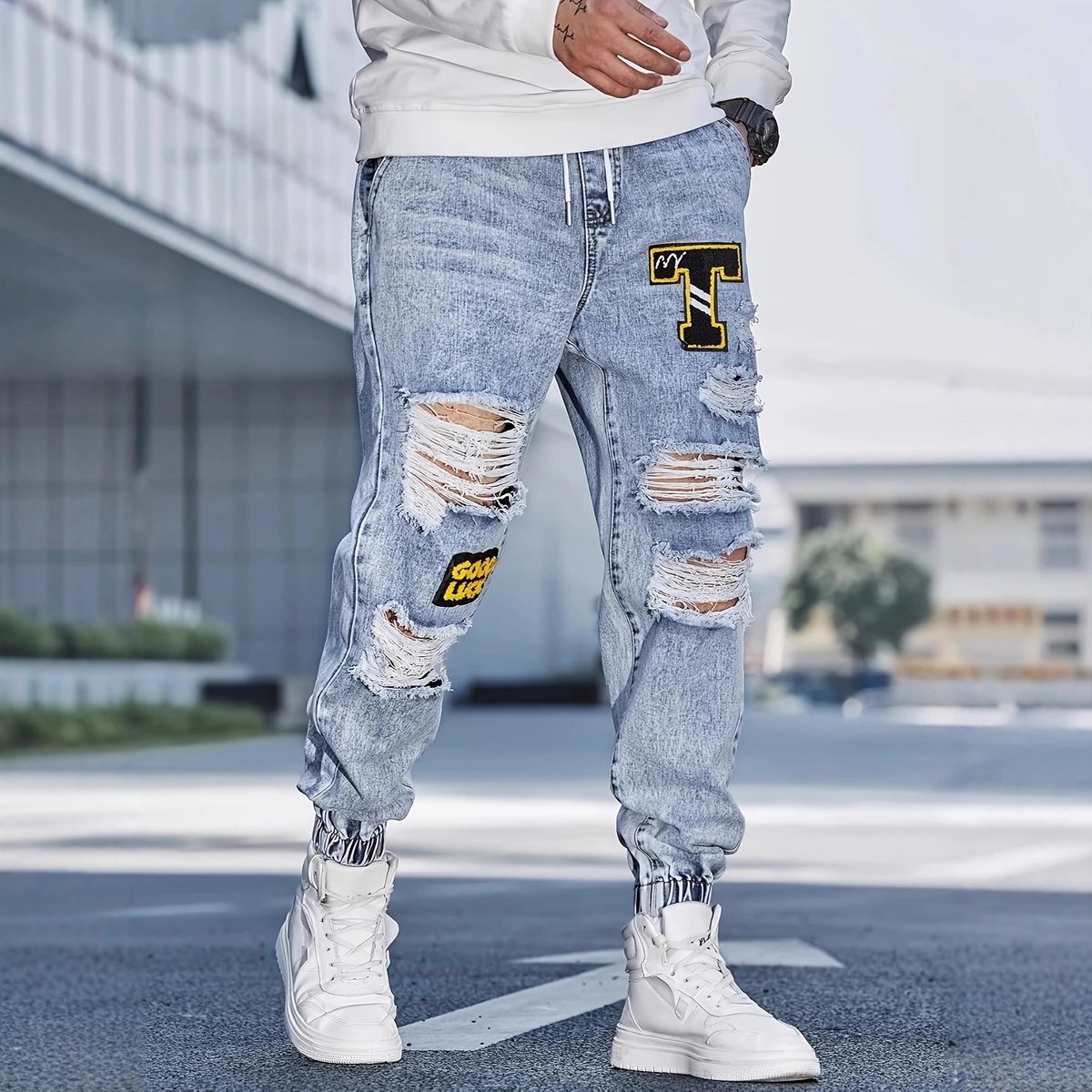 Cross-Border Blue Jeans With Holes Slim Fit Heavy Craftsmanship Artistic European And American Style Trendy Versatile_mkmklike.com