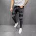 Men's Skinny Jeans Ripped Print Design With Appliques Stretch Denim_mkmklike.com