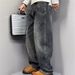 Men's Plus Size Loose Straight Leg Jeans Autumn Washed Style Trendy Wide Leg Curved Blade Pants Mid Waist Slight Stretch_mkmklike.com