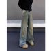 Men's Retro Washed Distressed Straight Leg Jeans Loose Fitting Trendy Casual Style_mkmklike.com