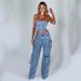 Women's Clothing Hottie Trousers Straight Multi Pocket Denim Overalls For Women Ins Style Versatile Loose Casual Pants For Women_mkmklike.com