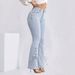 Light Blue Washed Lace up Flared Jeans for Women Slim Fit Floor Length Drawstring Hem YT10_mkmklike.com